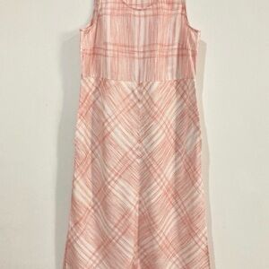 J.Jill Love Linen 100% Linen Pink White Plaid Sleeveless Pockets Midi Dress L